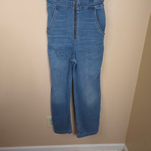 Hollister Medium Wash Denim Front Zip Overall Jumpsuit Size S - Picture 2 of 10